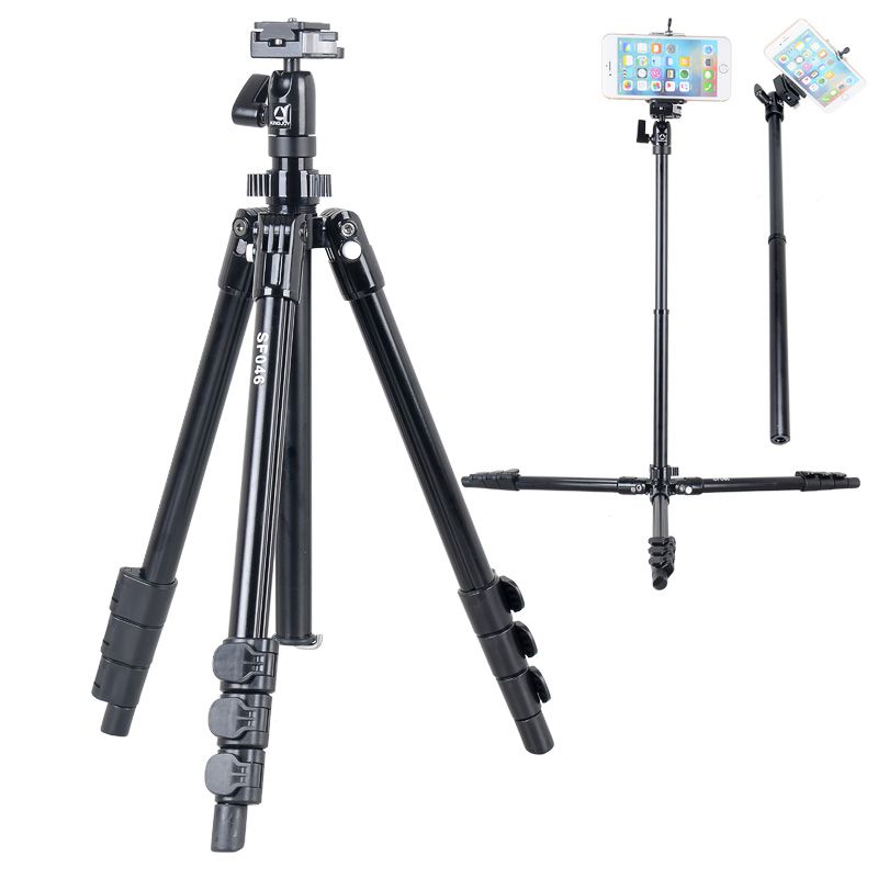 Kits de trípode de cámara plegable con cámara plegable Flipjo de 4 secciones Kingjoy SF046 con disparo de ángulo bajo y columna central se pueden utilizar como monopie
