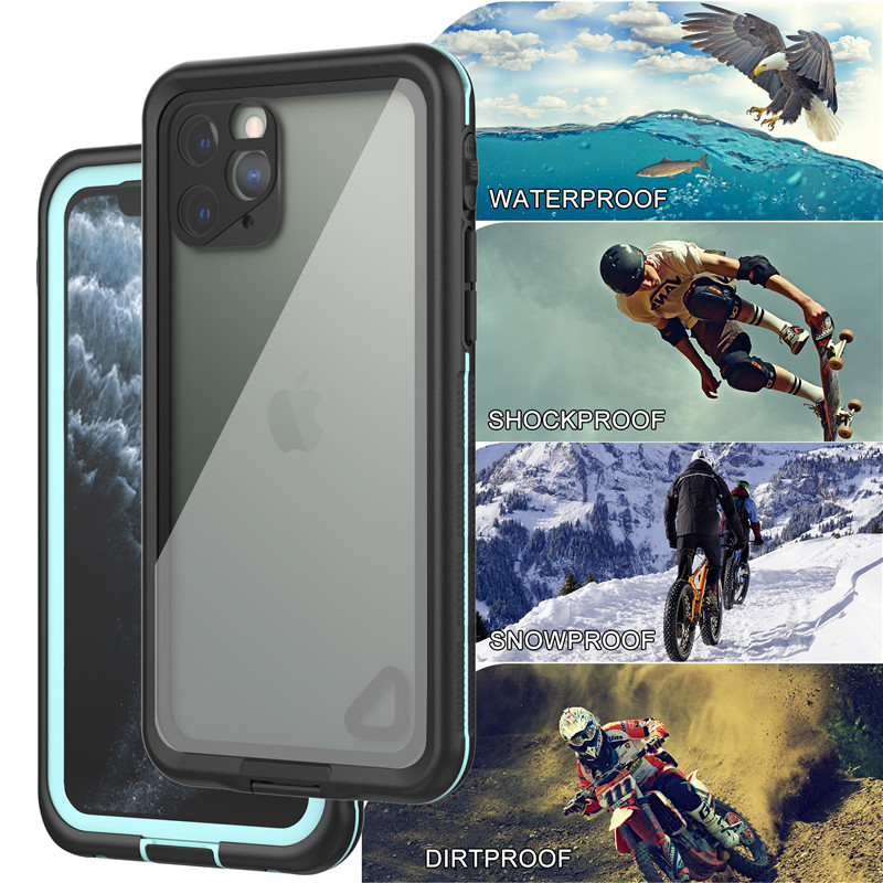 Celular a prueba de agua mejor funda iphone 11 pro resistente al agua resistente al agua iphone 11 pro impermeable (azul) con tapa trasera transparente