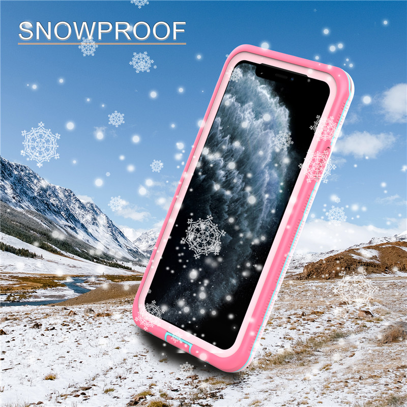 Funda resistente al agua funda a prueba de polvo iphone 11 pro max funda drycase funda impermeable para teléfono celular (rosa) con tapa trasera transparente