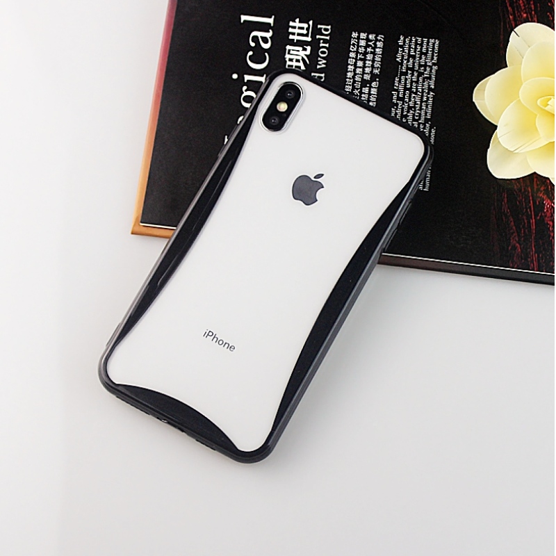Colorida funda de teléfono móvil con borde curvo para iPhone X / XS con orificios para la correa del teléfono y enchufe antipolvo