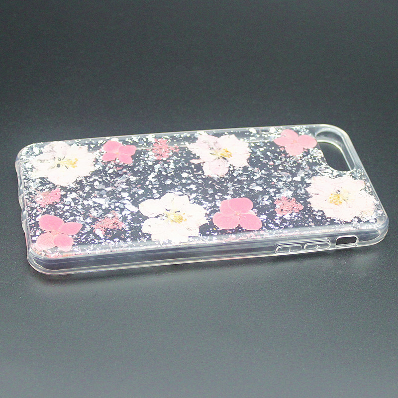 TPU + PC estuche para teléfono móvil con pegamento de gotas brillantes con flor interior hecha a mano para iPhone 6 Plus / 7 Plus / 8 Plus