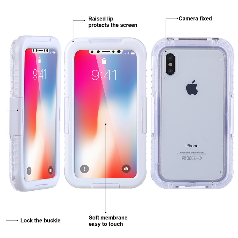 Funda impermeable para iPhone a prueba de agua y a prueba de golpes Funda impermeable para cámara submarina para iPhone XS （Blanco)