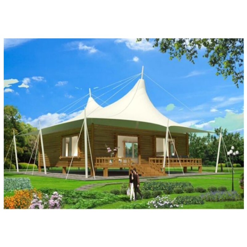 Venta caliente Casas prefabricadas PVDF / PTFE Material de tela Tienda de campaña Hotel de pared de vidrio Tiendas de glamping para Jungle Resort