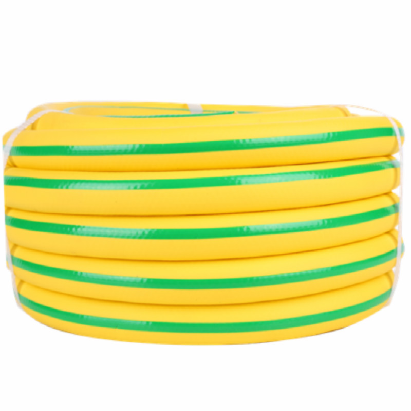 Color amarillo de 3 capas con manguera de agua de pvc superflex de rayo verde