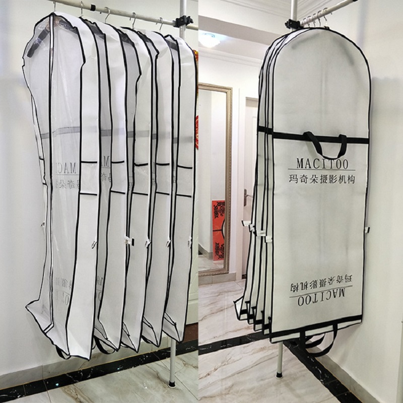 SGW07 Calidad Logotipo personalizado al por mayor Prevención de polvo Cubierta ecológica Boda Vestido largo Vestido de novia No tejido Bolsa de ropa
