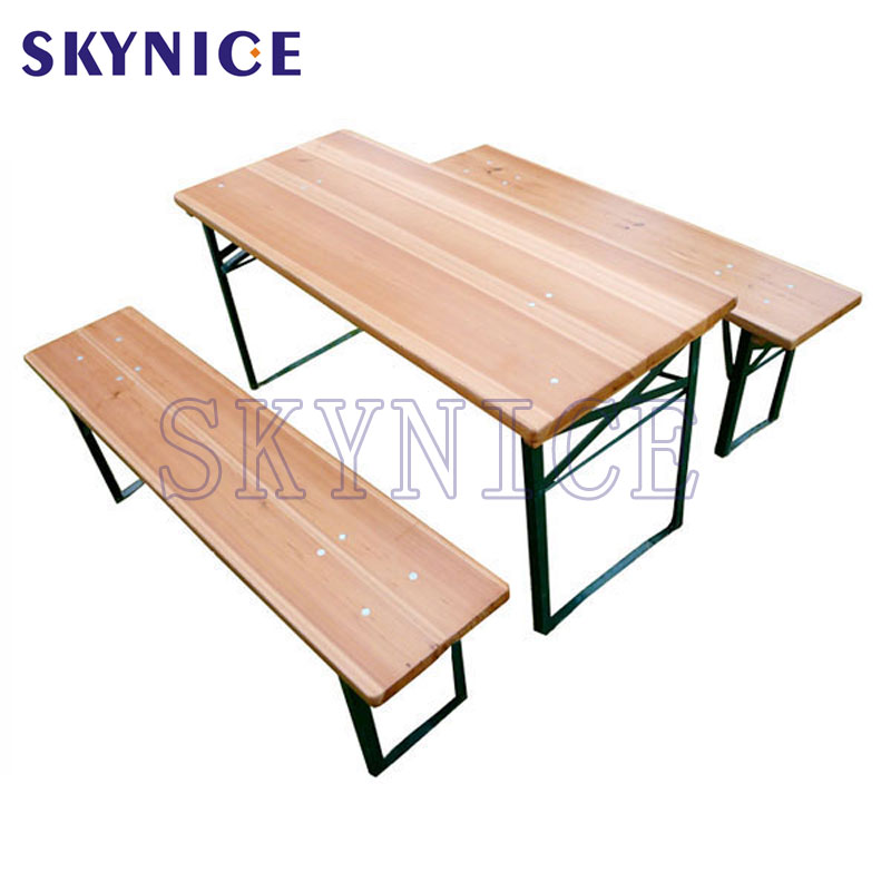 Mesa de cerveza plegable de madera para exteriores con banco de cerveza