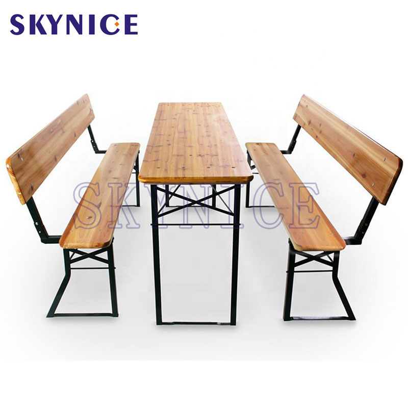 Mesa de cerveza plegable de madera para jardín con banco