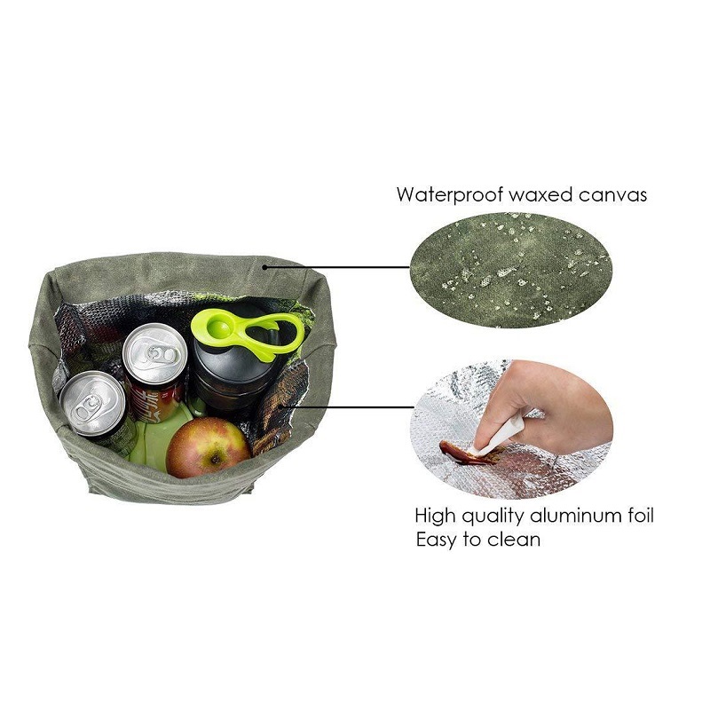 SGC29 Personalizado Easy Carry Travel Diseño vintage Bolsa de almuerzo de lona encerada aislada Tote Bolsa de sándwich reutilizable Refrigerador térmico