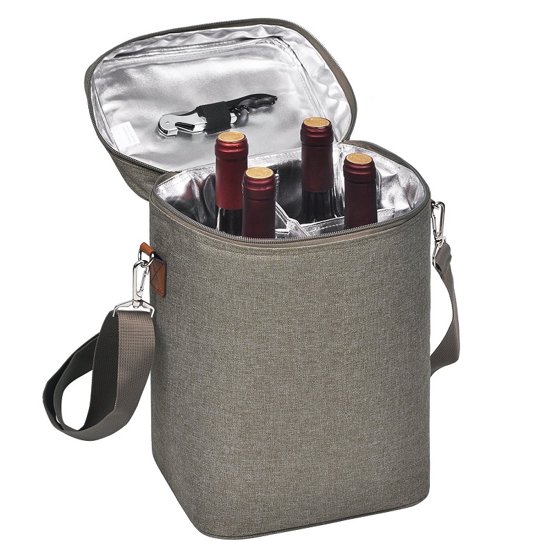 SGC31 Bolsa de asas portátil con 4 botellas de vino Bolsa de almuerzo con aislamiento de papel de aluminio impermeable Bolsa de almuerzo para picnic Bolsas de enfriador para vino al aire libre para botellas