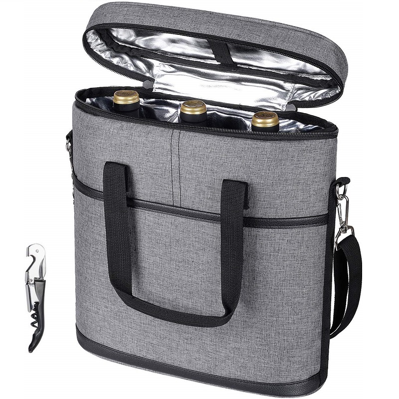SGC33 Bolsa de viaje de vino con aislamiento al por mayor 3 botellas de vino Tote Bag Carrier Case Bolsas de regalo para vino