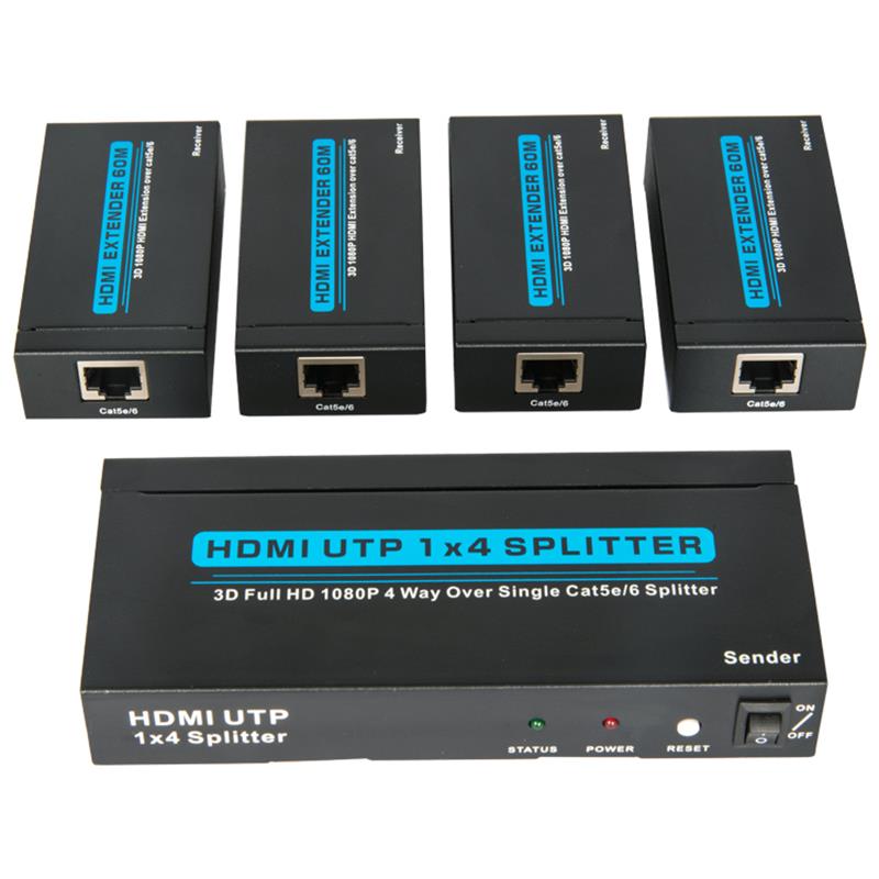 Divisor HDMI UTP 1x4 de 4 puertos sobre un solo Cat5e / 6 con 4 receptores de hasta 60 m