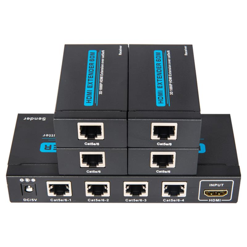 Divisor HDMI UTP 1x4 de 4 puertos sobre un solo Cat5e / 6 con 4 receptores de hasta 60 m