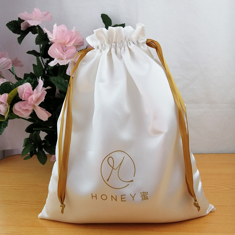 SGS43 Custom Satin Hair Dust Bags Pink Wig Packaging Satin Gift Bags Wholesale
