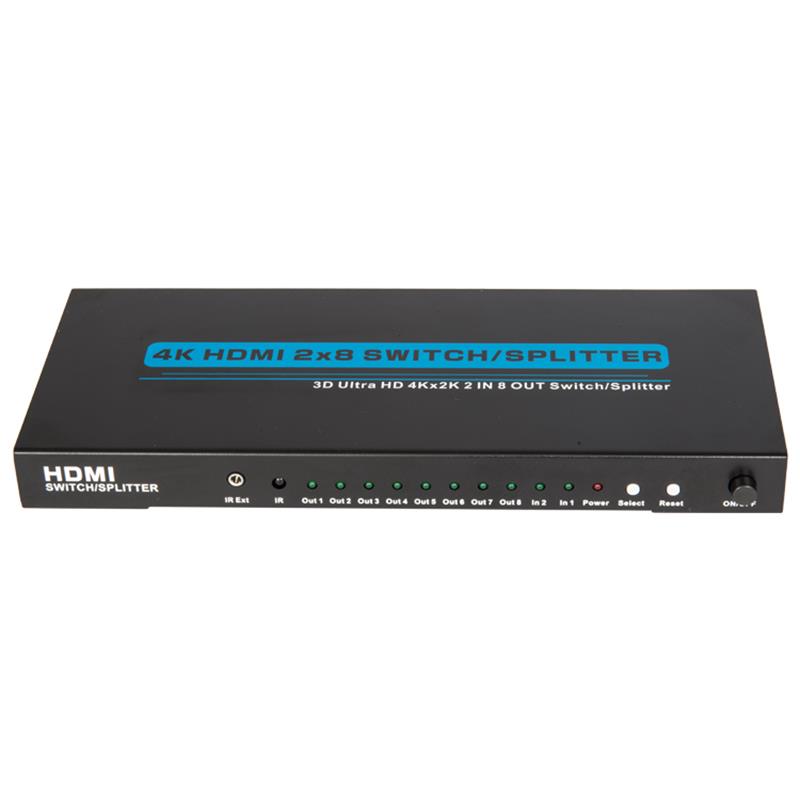 4K / 30Hz HDMI 2x8 Switcher / Splitter Soporte 3D Ultra HD 4Kx2K / 30Hz