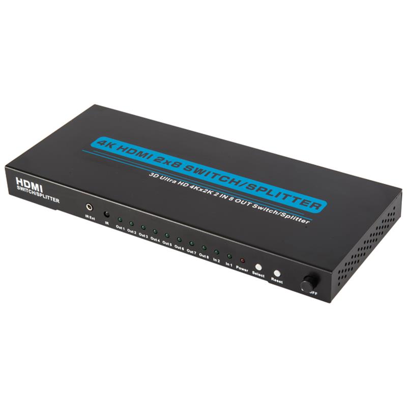 4K / 30Hz HDMI 2x8 Switcher / Splitter Soporte 3D Ultra HD 4Kx2K / 30Hz