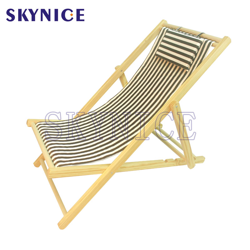 Silla de playa plegable portátil de madera maciza con salón de lona