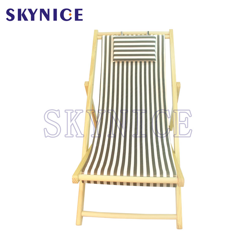 Silla de playa plegable portátil de madera maciza con salón de lona