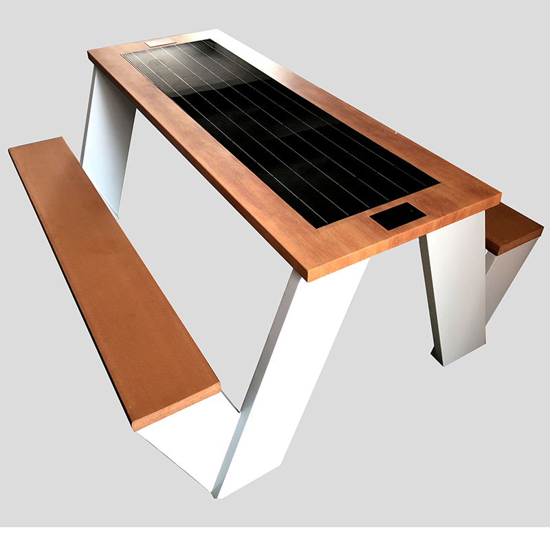 Mesa de picnic de madera inteligente con wifi y carga de teléfono con energía solar