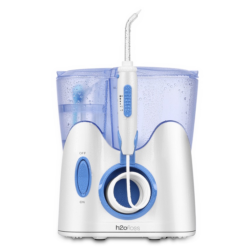 H2ofloss Dental Water Flosser para la limpieza de los dientes con 12 puntas multifuncionales y 800 ml, diseño silencioso de irrigación oral profesional para encimera