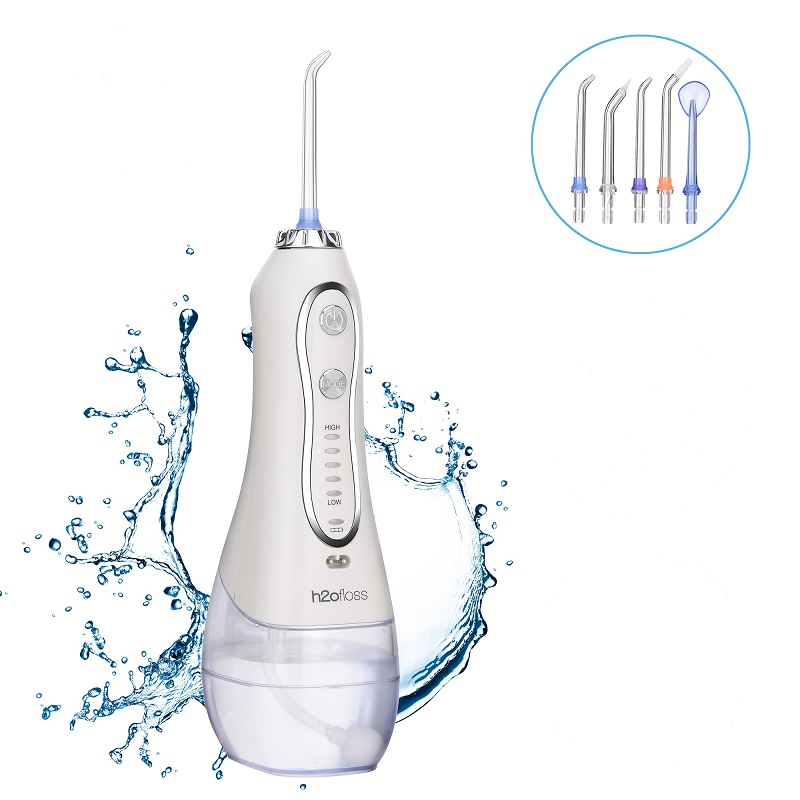 H2ofloss Water Flosser Irrigador bucal dental inalámbrico profesional - IPX7 portátil y recargable, uso de hilo dental a prueba de agua para la limpieza de los dientes, depósito de 300 ml para el hogar y los viajes (HF-6)