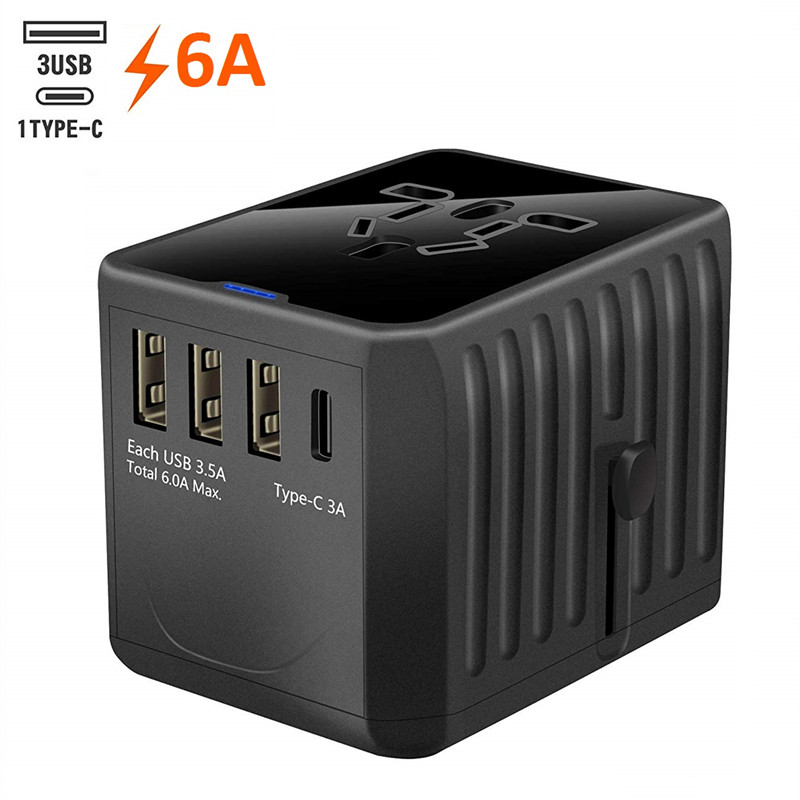 RRTRAVEL Adaptador de viaje internacional Adaptador de corriente universal en todo el mundo 4 USB con enchufe eléctrico Perfecto para Europa, EE. UU., UE, Reino Unido, AU 160 países