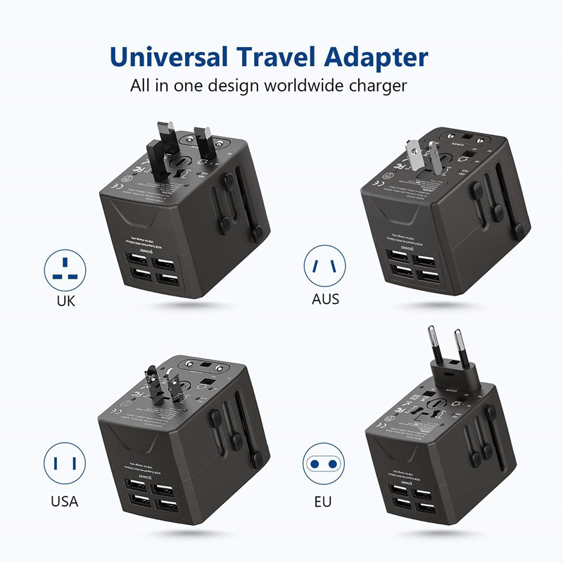Adaptadores de energía de la rtravel - viajes internacionales - 4 puertos USB, para más de 150 países / zonas - 220 adaptadores de voltaje - adaptadores de viaje C G I F Reino Unido EU European (4 adaptadores de viaje USB)