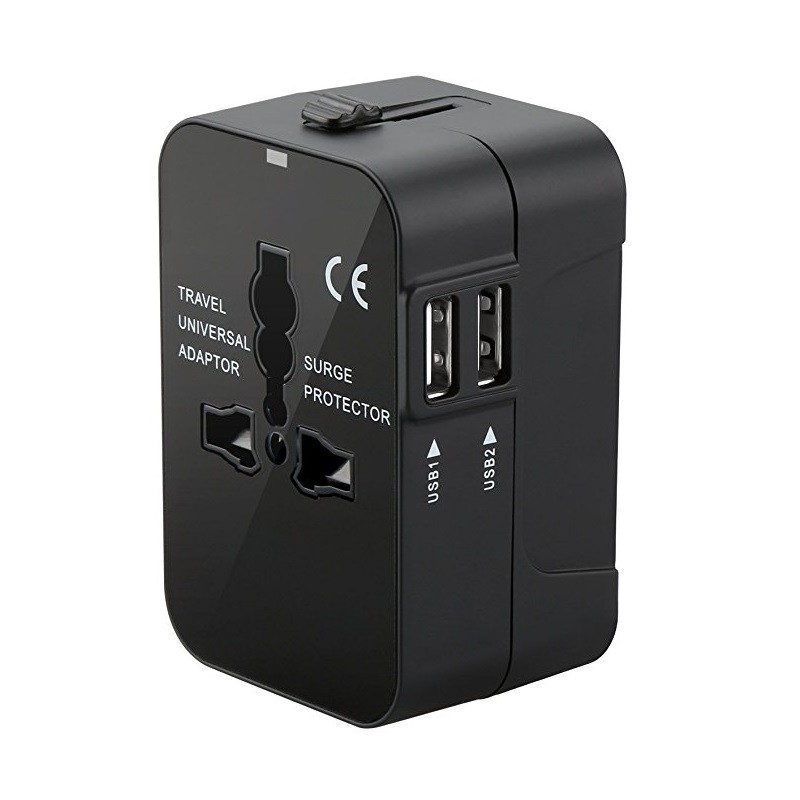 RRTRAVEL International Universal All in One Adaptador de viaje mundial Cargador de pared Adaptador de enchufe de alimentación de CA con puertos de carga USB duales para EE. UU. UE Reino Unido AUS Teléfono celular europeo Portátil