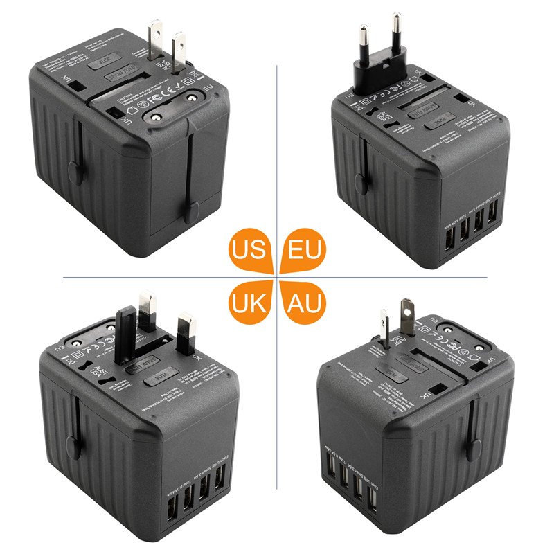 UNIVERSAL TRAVEL Adapter, International Electric Power Adapter, Global enchufe with four USB Ports, High - level 4.5a Square charger, Integrated Exchange for Mobile Phone Notebook Computer for America, Great Britain, Australia, Europe, Asia