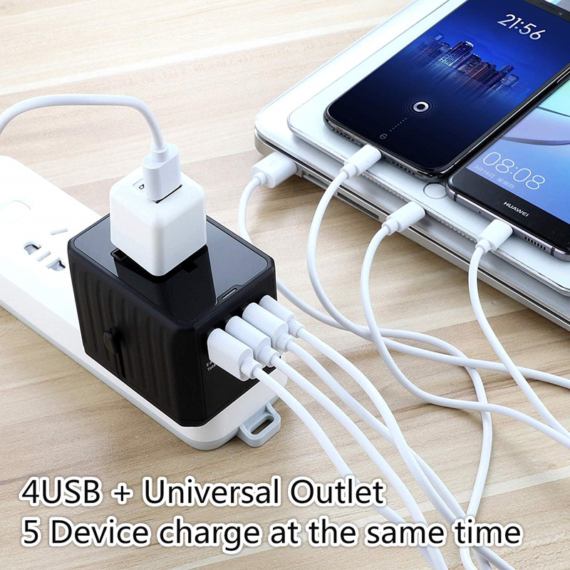UNIVERSAL TRAVEL Adapter, International Electric Power Adapter, Global enchufe with four USB Ports, High - level 4.5a Square charger, Integrated Exchange for Mobile Phone Notebook Computer for America, Great Britain, Australia, Europe, Asia