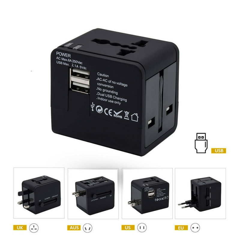 Adaptador universal de viajes para el mejor regalo de raravel, con dos USB aus US UE UK enchufe inmediatamente.