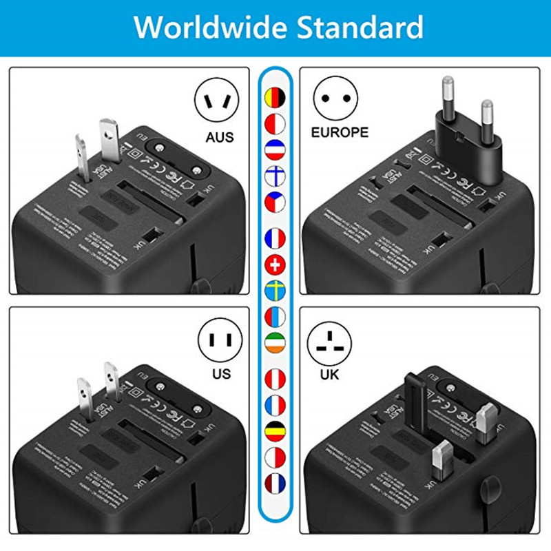 Adaptador universal de viajes rtravel, adaptador internacional integrado de energía eléctrica, con tres puertos de carga USB + 1 C, adaptador Europeo de enchufes, adaptador AC de enchufes, para Europa, los Estados Unidos, el Reino Unido, au 160 + países / regiones