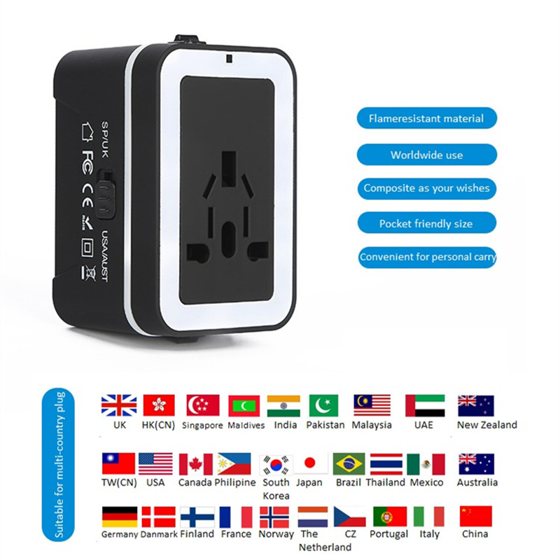 Adaptador de viaje RRTRAVEL, adaptador de corriente internacional universal con 2 puertos USB y adaptador de enchufe europeo, ideal para computadora portátil con teléfono celular en más de 150 países
