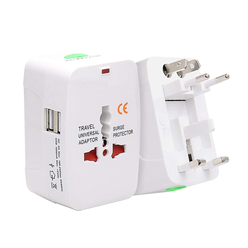 RRTRAVEL 931D Adaptador de corriente para viajes en todo el mundo, Adaptador de viaje universal Adaptador de corriente alterna con puertos USB duales para EE. UU. UE Reino Unido AUS Celular Portátiles Portátiles más de 150 países