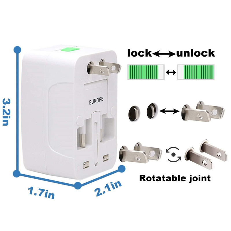 RRTRAVEL 931D Adaptador de corriente para viajes en todo el mundo, Adaptador de viaje universal Adaptador de corriente alterna con puertos USB duales para EE. UU. UE Reino Unido AUS Celular Portátiles Portátiles más de 150 países