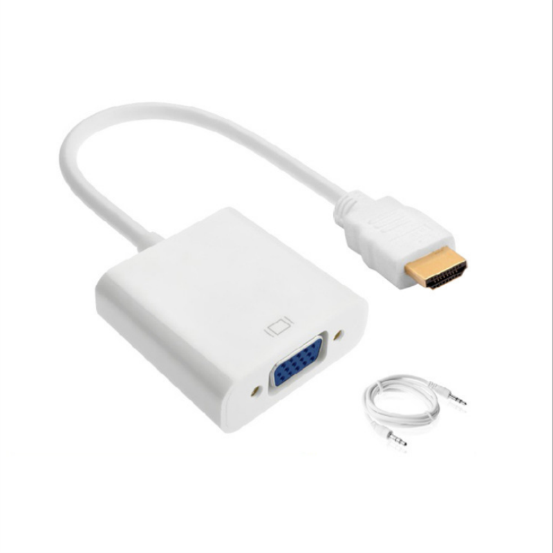 1.080 P HDMI a VGA 15 cm cable, 3,5 mm audio, blanco / negro