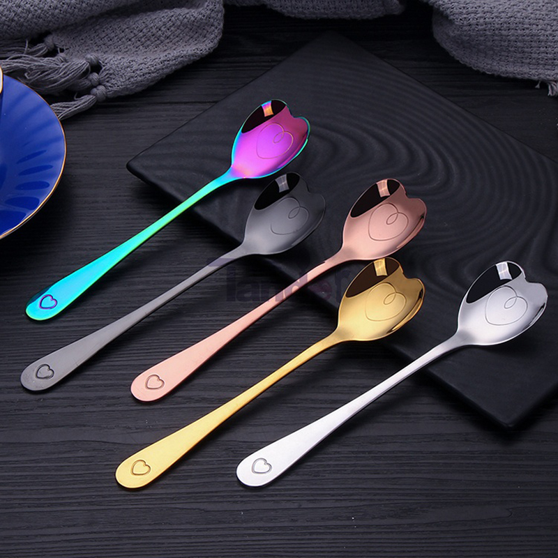 Mini metal postre yogur café cuchara corazón acero inoxidable cuchara de té