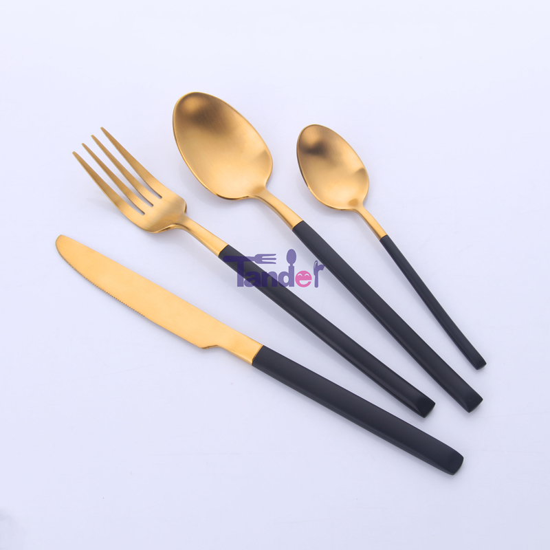 Mini moq Food Safety 18 / 8 inoxidable Steel cubiertos de oro mudo