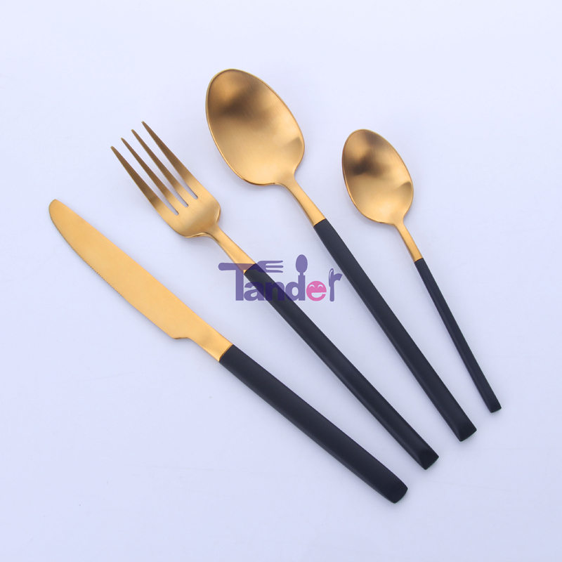 Mini moq Food Safety 18 / 8 inoxidable Steel cubiertos de oro mudo