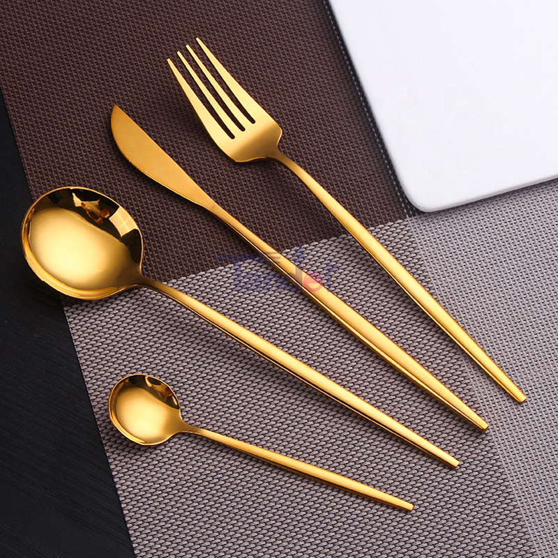 Juego de vajilla de acero inoxidable de 4 piezas Juego de cubiertos de oro Cuchara Tenedor Cuchillo para la cena Juego de cubiertos de cocina