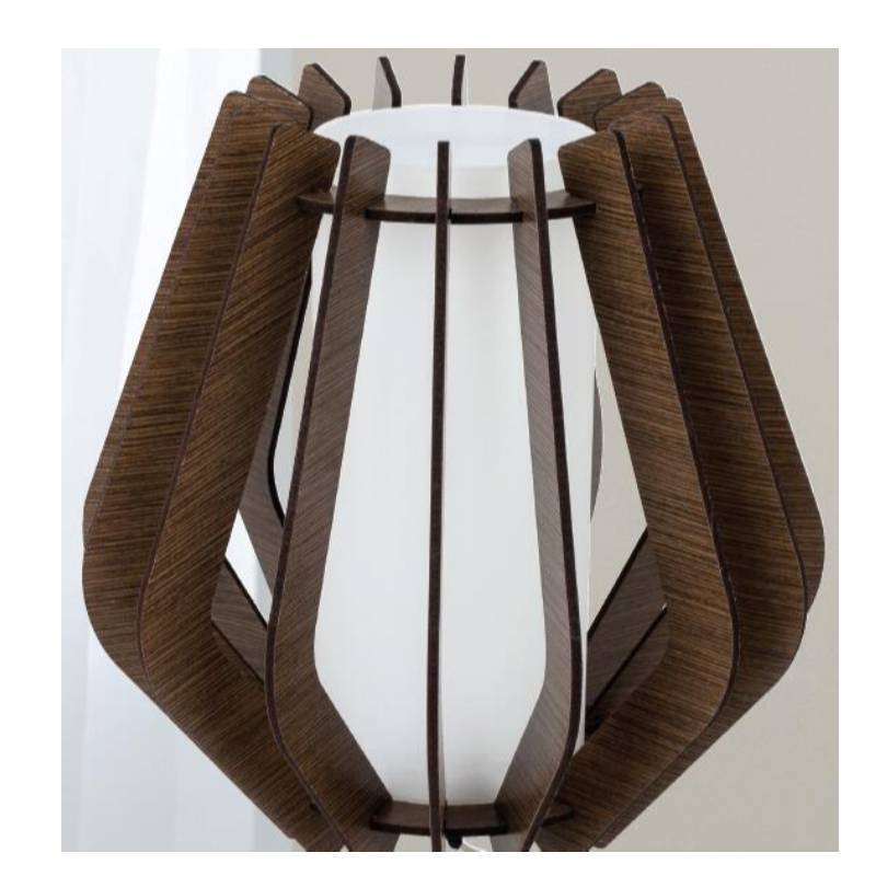 Lámpara de mesa de madera marrón oscuro con pantalla de cristal