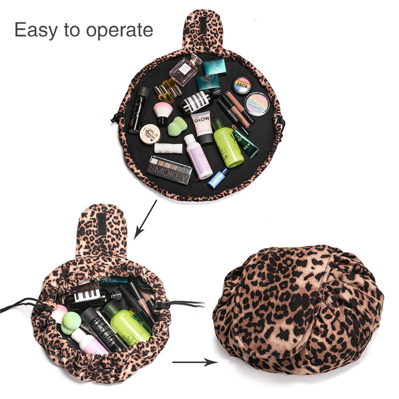 Lazy Cosmetic Bag / Drawstring Makeup Bag / Toiletry Bag / Large Capacity Travel Bag / Organizador de maquillaje para mujeres y niñas - Leopard…