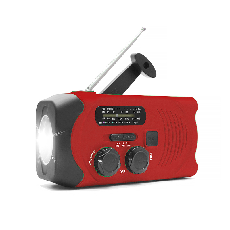 Radio meteorológica de emergencia con energía solar AM / FM / WB Radio de manivela NOAA con linterna LED, cargador de teléfono celular portátil de 2000 mAh Banco de energía con alarma SOS