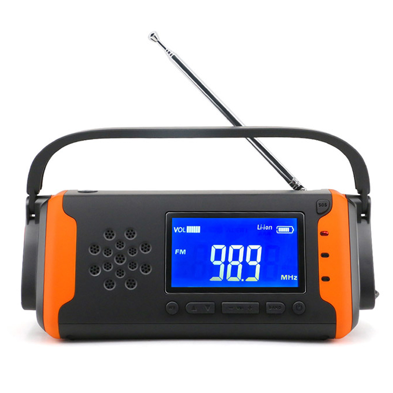 Radio meteorológica digital de emergencia con pantalla LCD, radio solar AM / FM NOAA con linterna LED, reproductor de música AUX-in, banco de energía de 4000 mAh para cargador de teléfono celular y alarma SOS