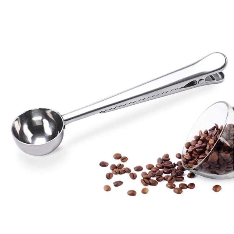 Cuchara de café vendedora caliente de Amazon con clip de bolsa de café clip de cuchara de café de acero inoxidable