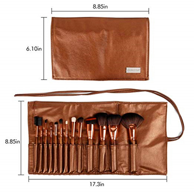 BEALUXUR 13pcs pinceles de maquillaje con bolsa de cuero Kit de cepillo cosmético sintético premium Juego de cepillos ecológicos