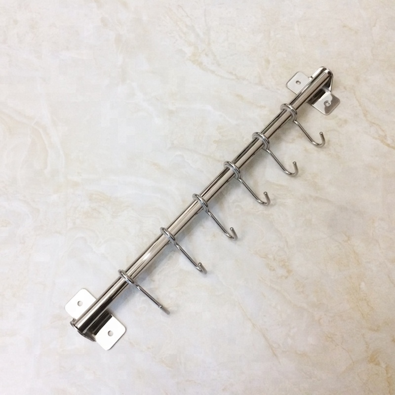 Perforación gratuita montado en la pared colgador de macetas Herramientas ganchos utensilios de cocina de acero inoxidable riel colgante