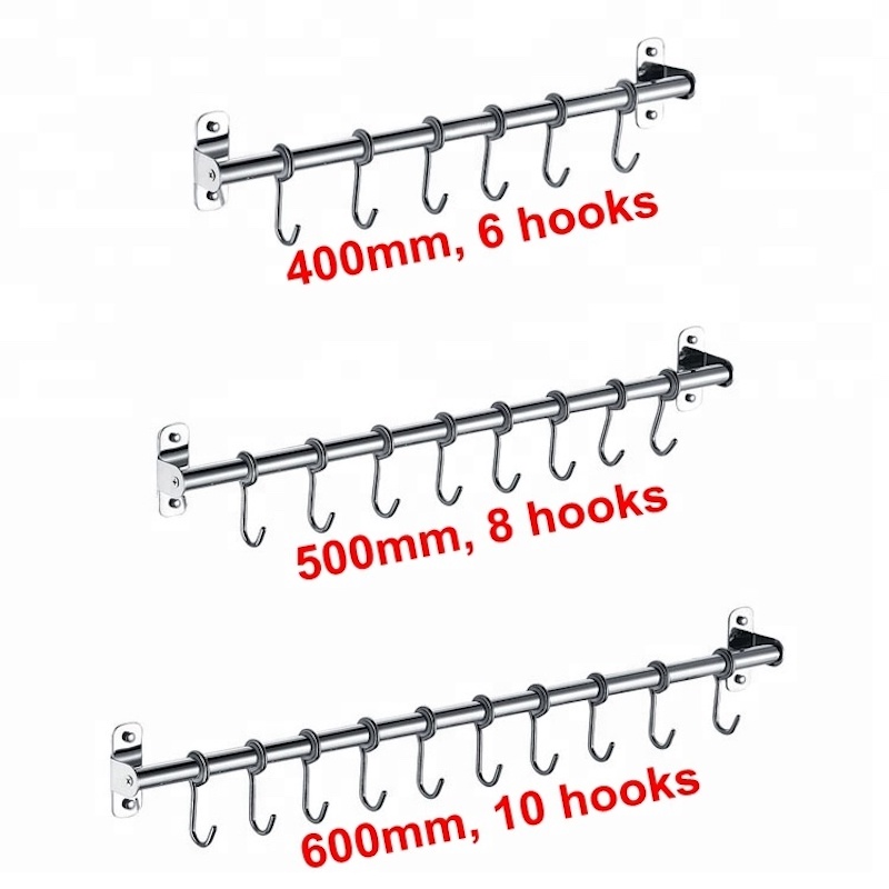 Perforación gratuita montado en la pared colgador de macetas Herramientas ganchos utensilios de cocina de acero inoxidable riel colgante