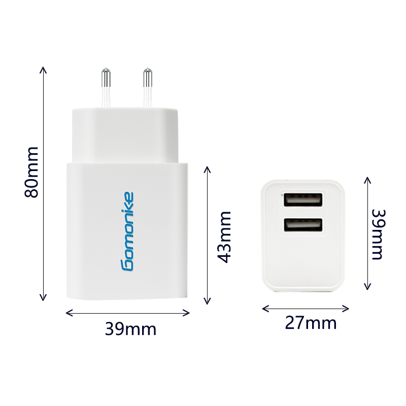 Adaptador de enchufe europeo, cargador de pared USB dual 2.1A compatible con iPhone, Samsung, LG, teléfonos Android