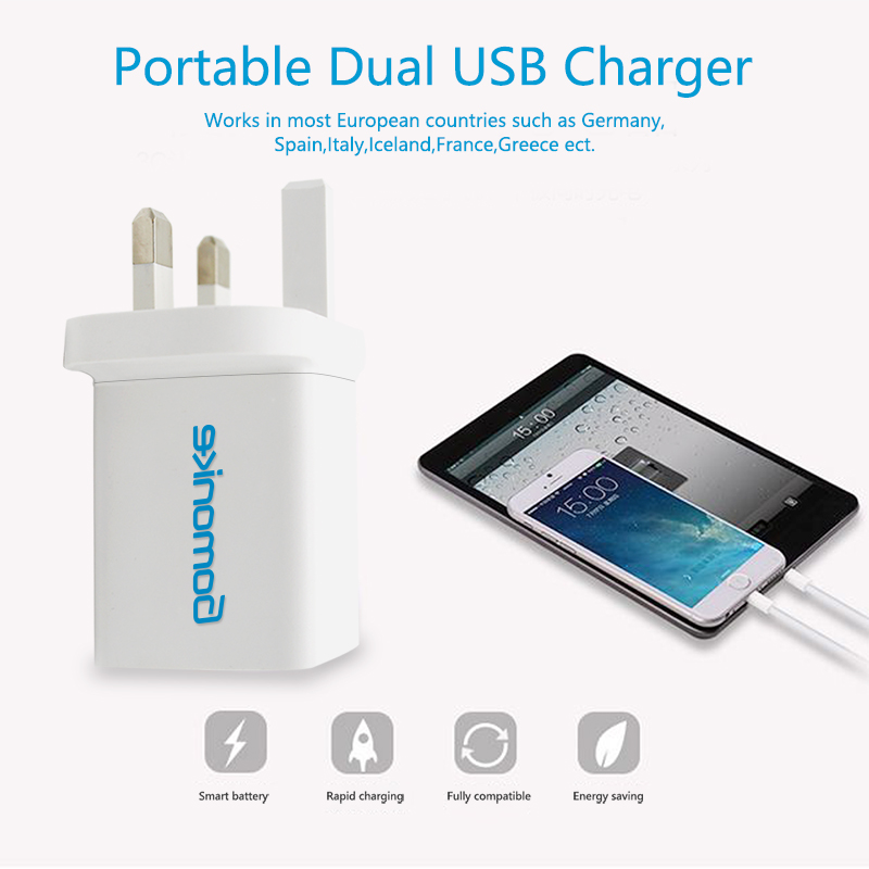 Adaptador de enchufe de Inglaterra, cargador de pared dual USB 2.1A compatible con teléfonos iPhone, Samsung, LG, Android