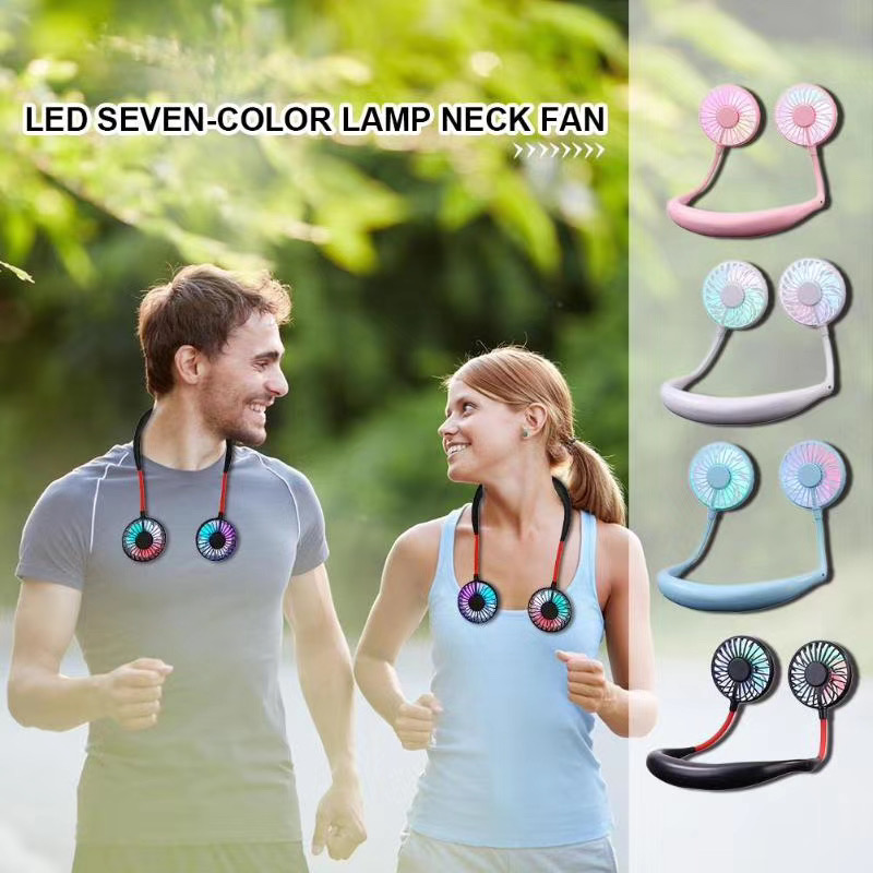 Ventilador deportivo portátil con banda para el cuello Ventilador de luz LED recargable USB 3ra Gerneración